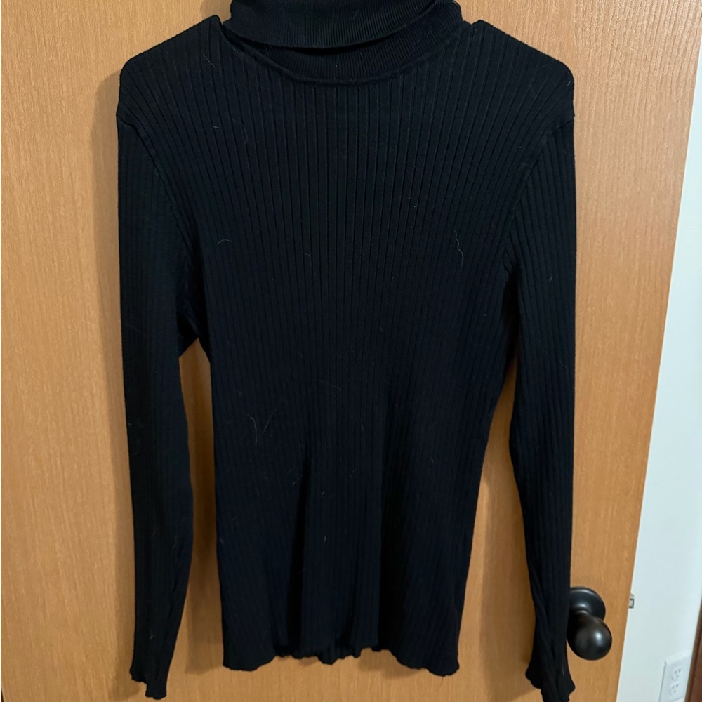 Black Ribbed Turtleneck Long Sleeve Top